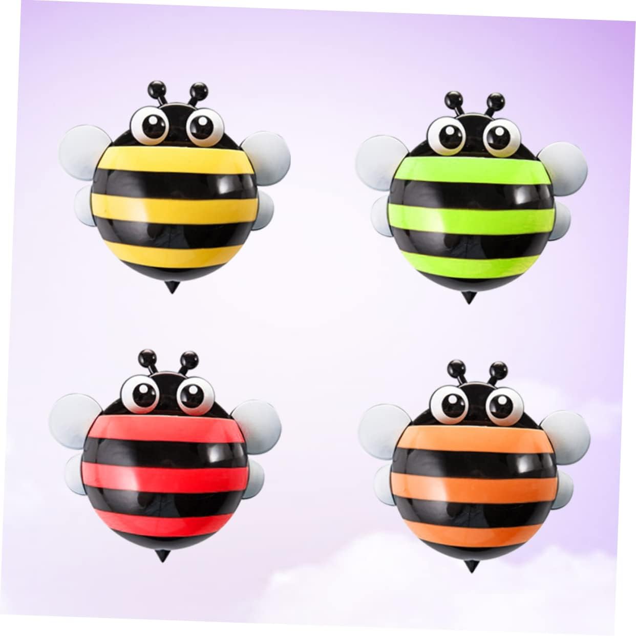 Ciieeo 4pcs Cartoon Bee Wall Mount Toothbrush Holder