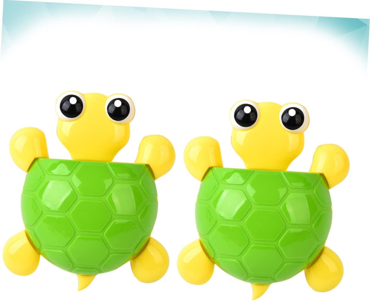 2Pcs Suction Cup Toothbrush Holder with Cute Turtle Design
