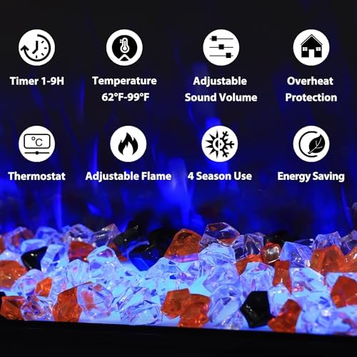 Masarflame 36 WiFi Electric Fireplace with 3-Sided Glass Design