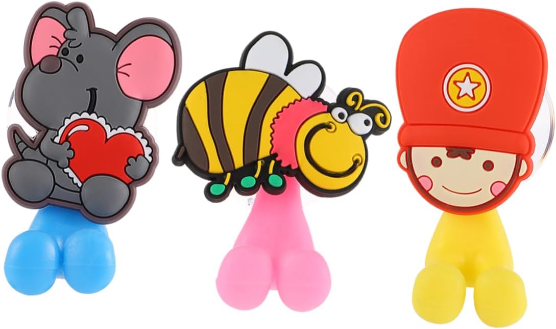 3PCS Cartoon Suction Cup Toothbrush Holder Wall Hooks