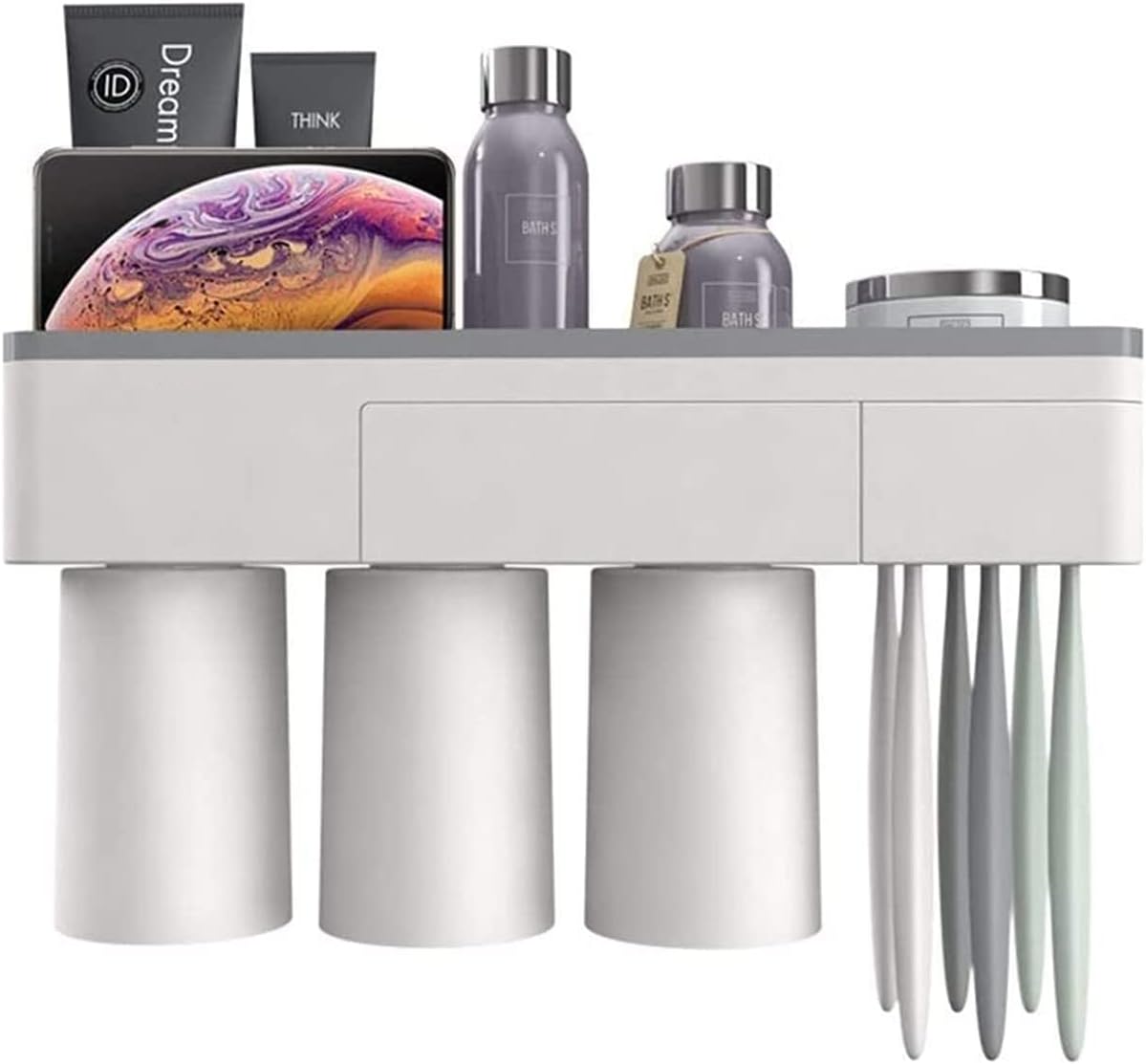 KAABETO Portable Toothbrush Holder with 2 Cups and Drawer