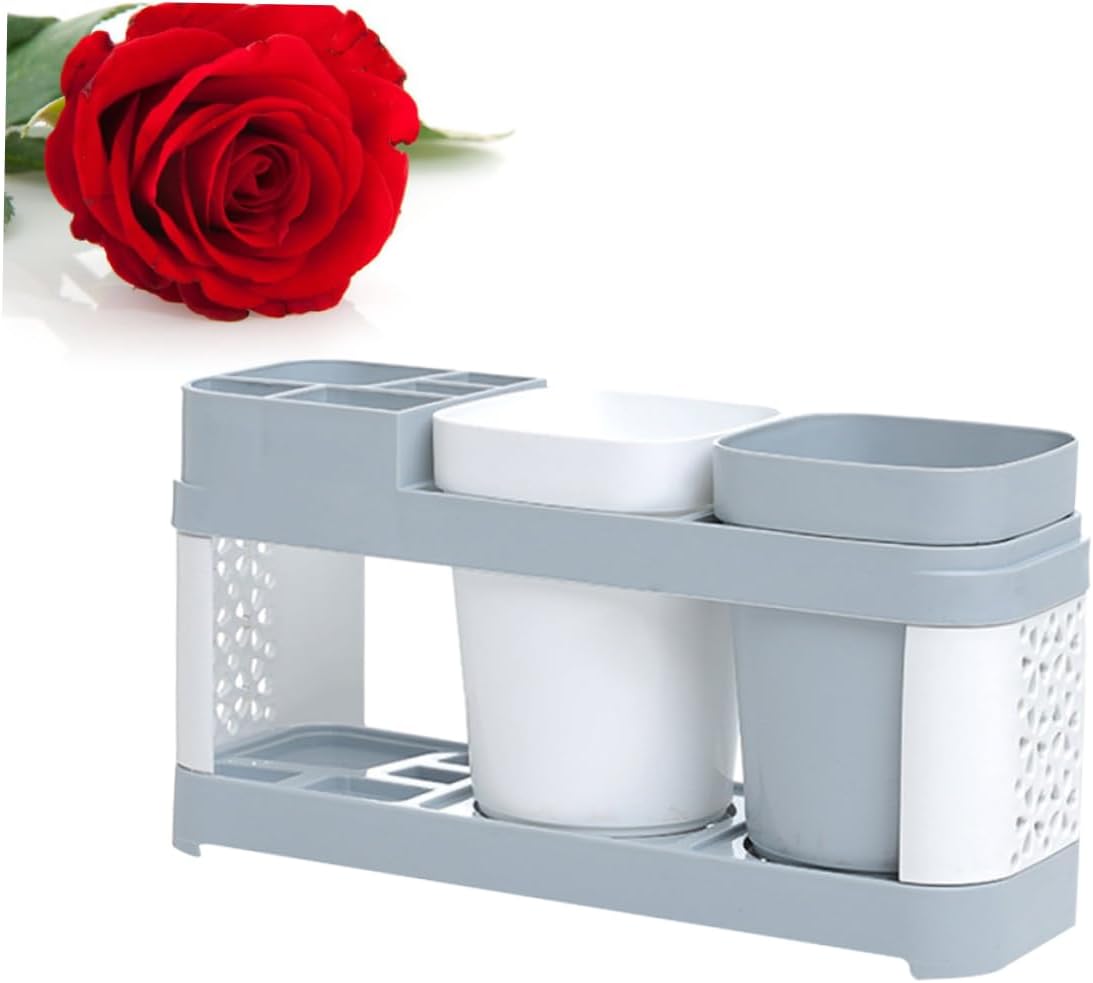 FELTECHELECTR Travel Toothbrush Holder with 2 Cups and 5 Slots