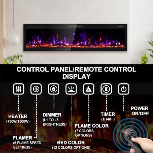 BREEZEHEAT 68 Inch Electric Fireplace with Log and HD Flame