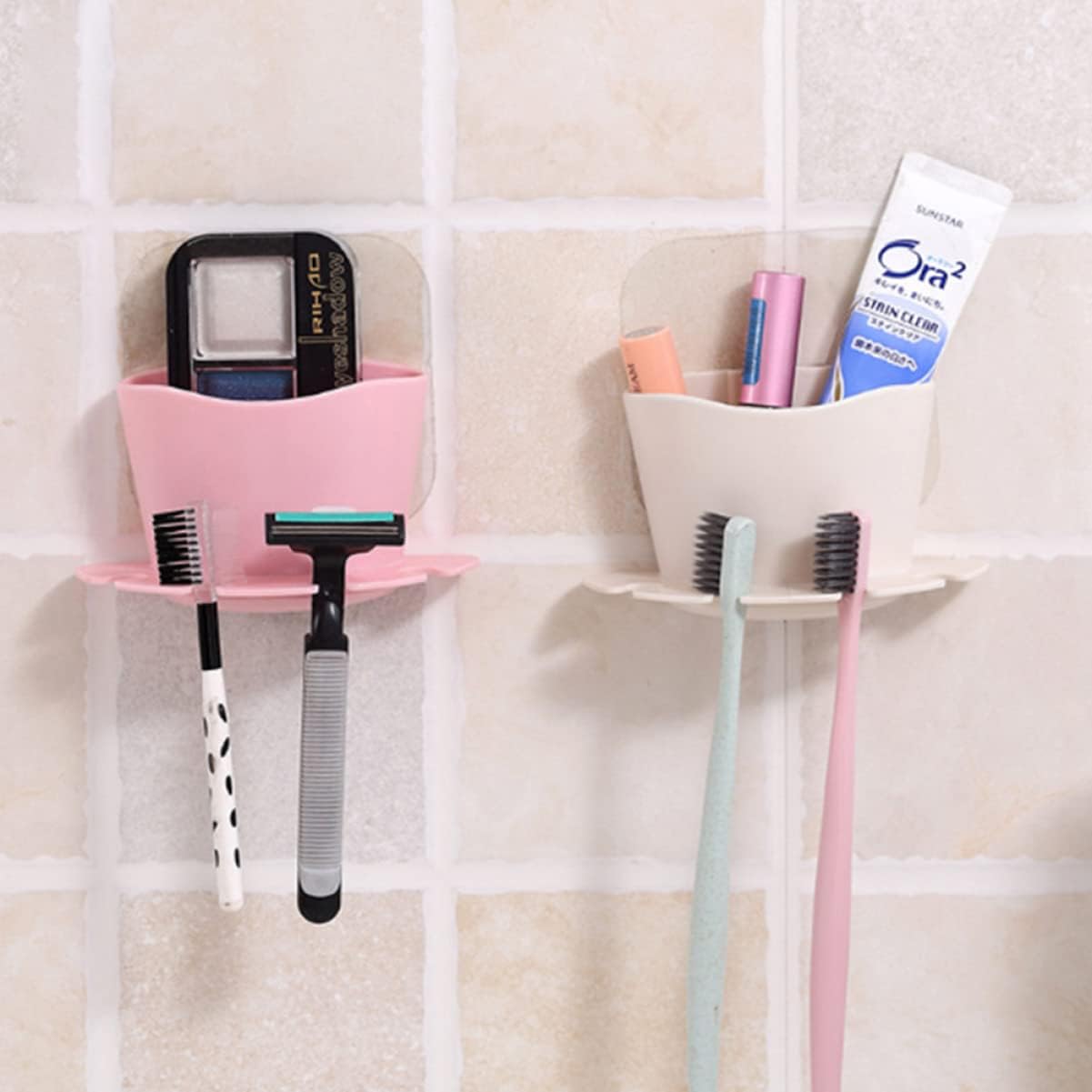 ABOOFAN Self-Adhesive Toothbrush Holder and Wall Organizer