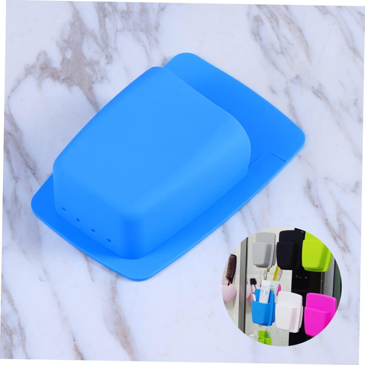 Silicone Bathroom Storage Organizer Wall Mounted Toothbrush Holder Razor Holder Blue