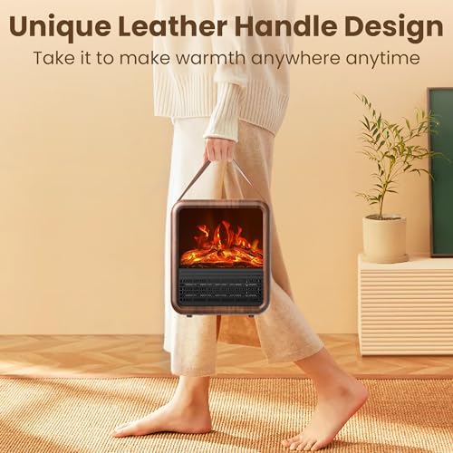 Riseon Small Portable Electric Fireplace Heater with 3D Flame and Thermostat
