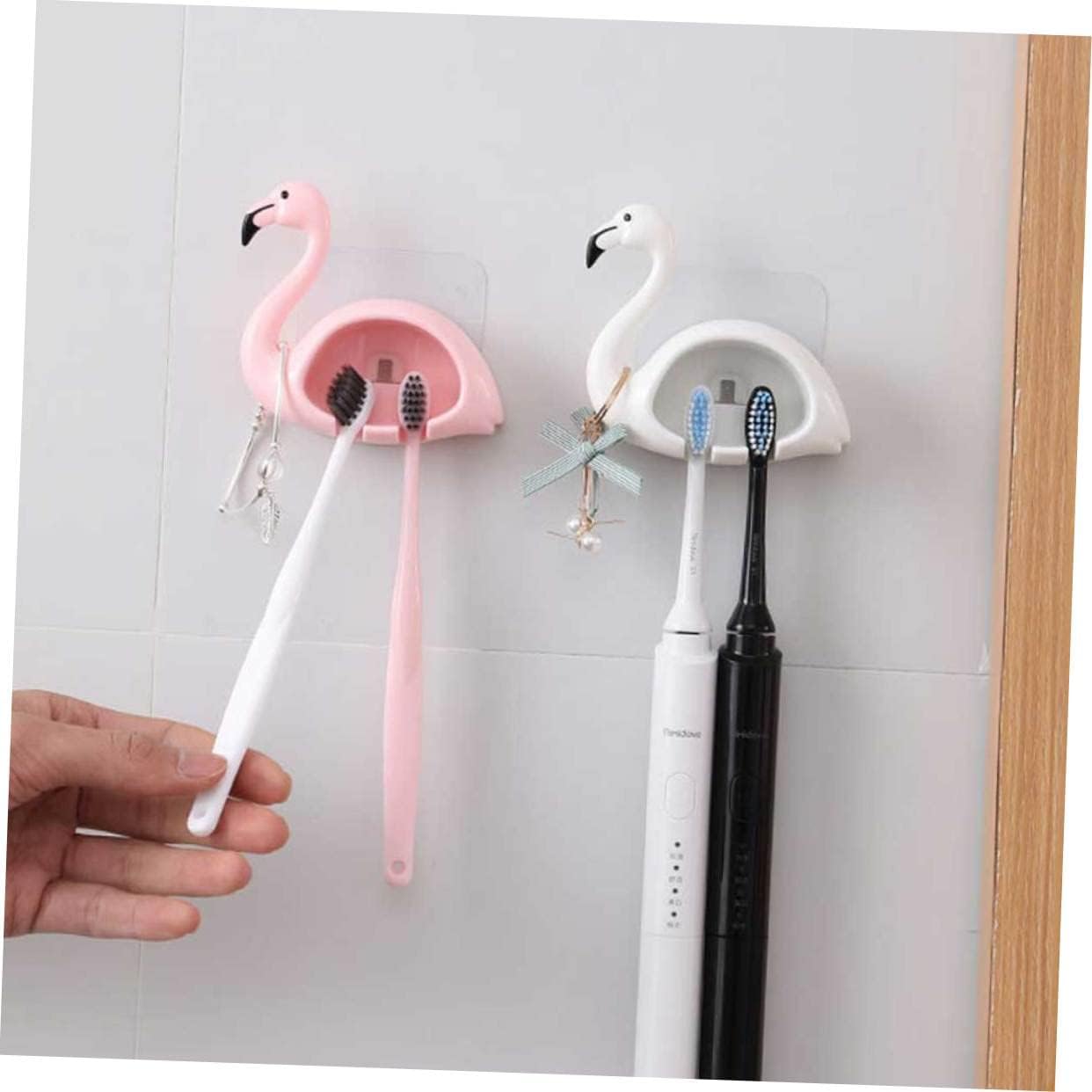 2pcs Pink Flamingo Wall-Mounted Toothbrush Holder