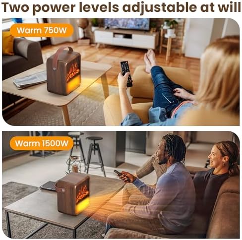 Riseon Small Portable Electric Fireplace Heater with 3D Flame and Thermostat