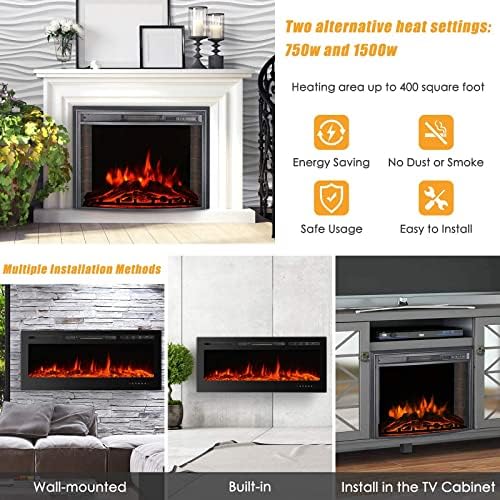 CharaVector 60 Inch Electric Fireplace with Remote Control and Touch Screen Black