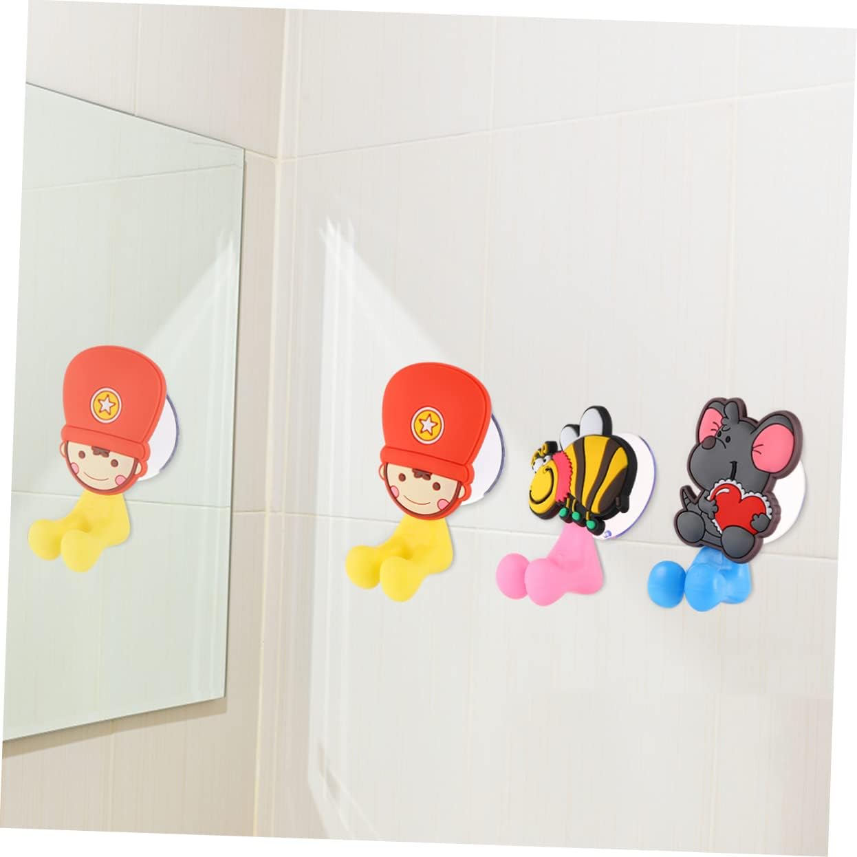 3PCS Cartoon Suction Cup Toothbrush Holder Wall Hooks
