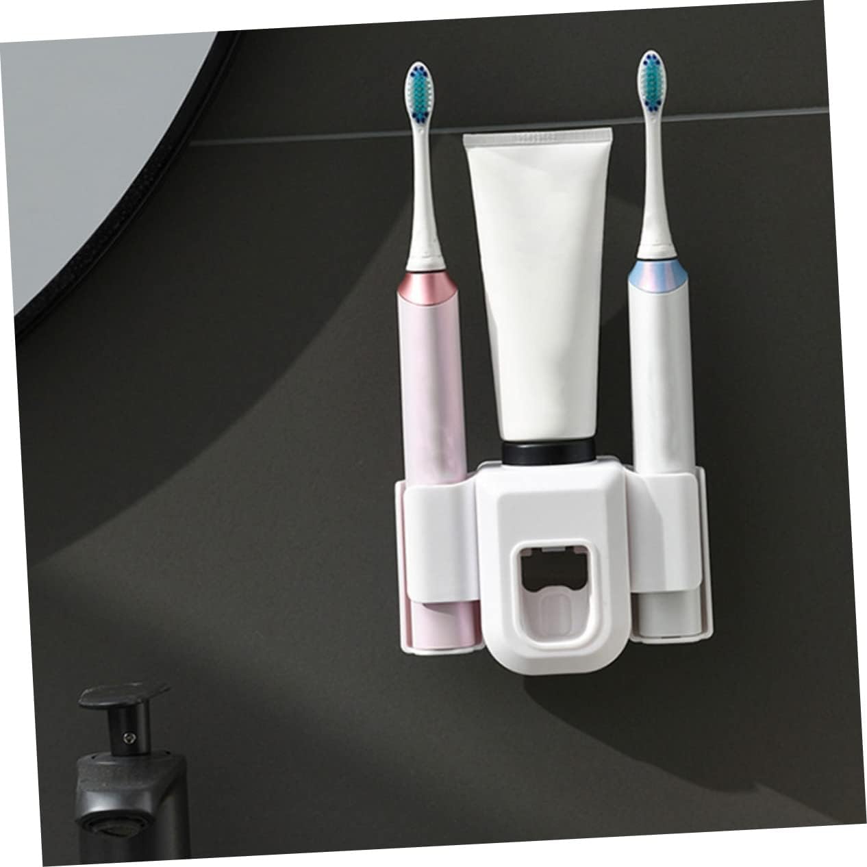 SOLUSTRE Wall Mount Toothpaste Dispenser with Toothbrush Holder