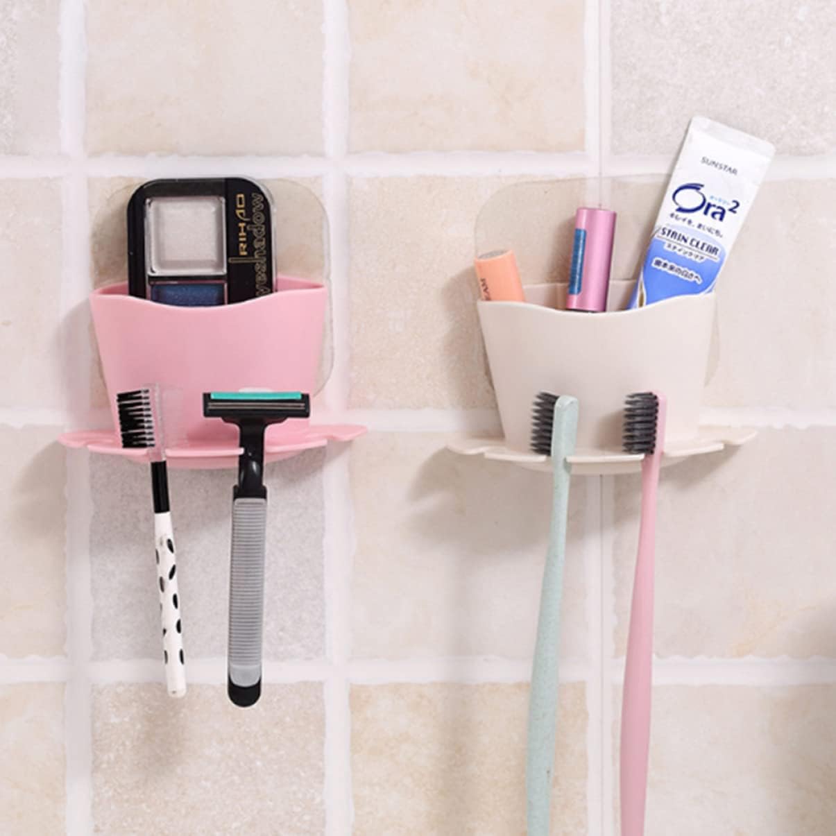 PRETYZOOM Wall Mounted Toothbrush Holder with Suction Cup and Slots