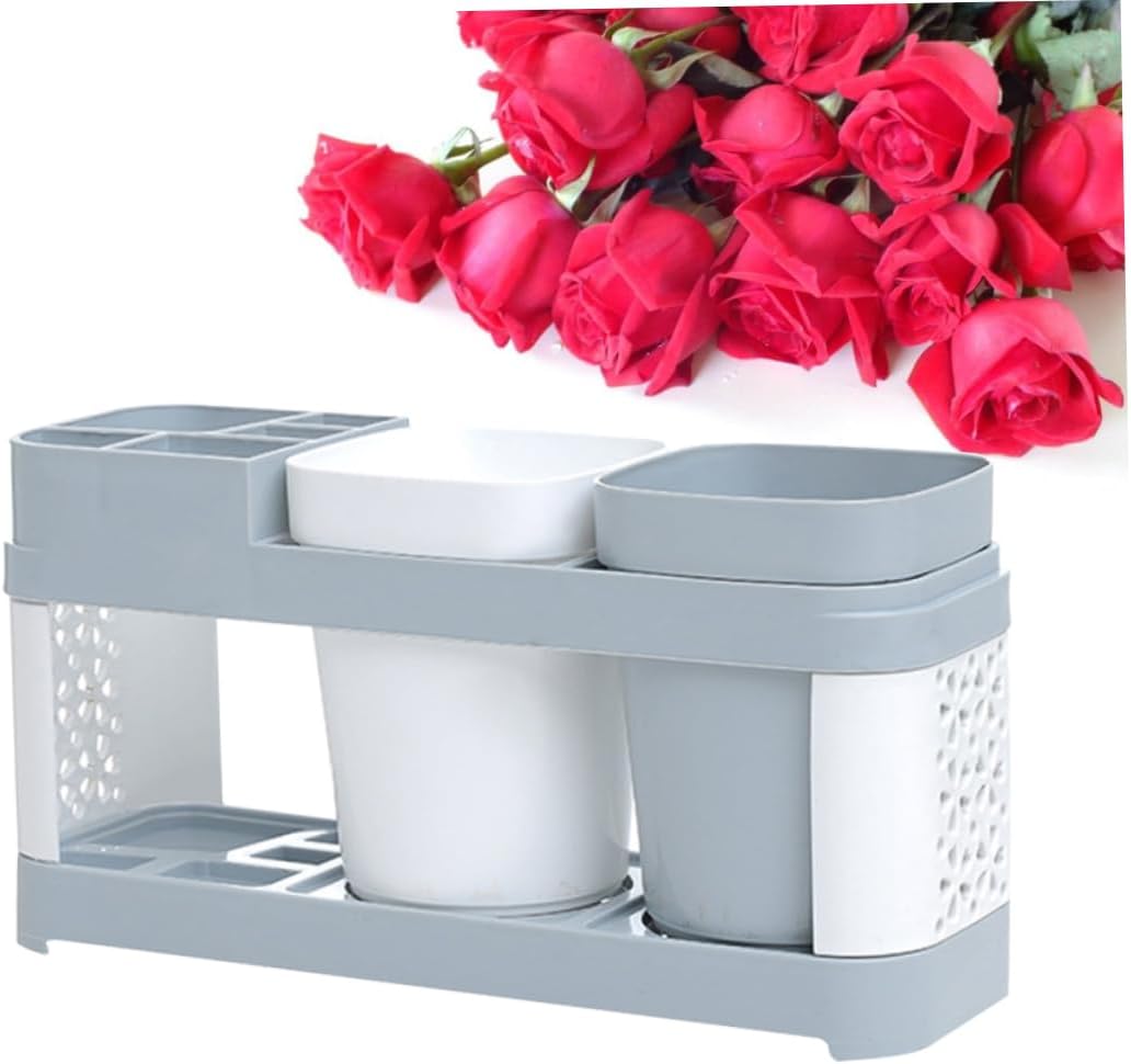 FELTECHELECTR Travel Toothbrush Holder with 2 Cups and 5 Slots