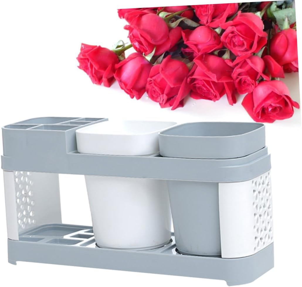 STOBAZA 2 Cup Toothbrush and Toothpaste Holder