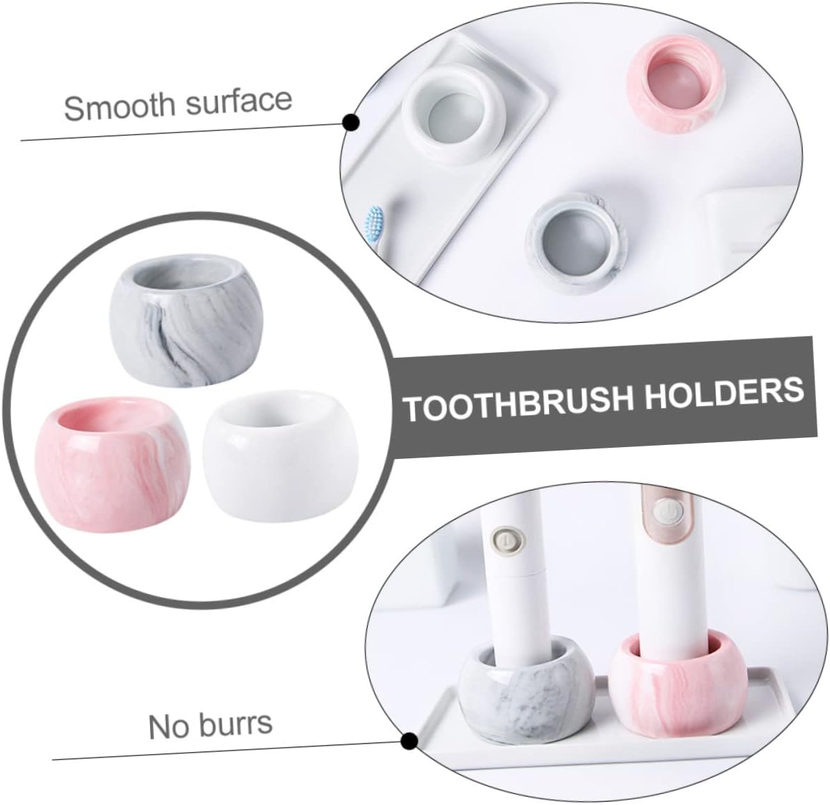 Ciieeo 3pcs Marble Toothbrush Holder Wall-Mounted 1