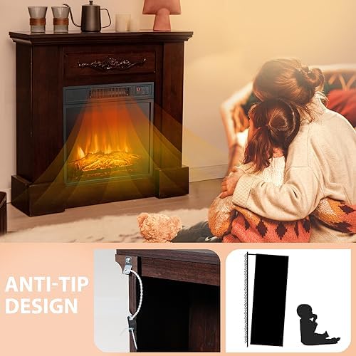 COSTWAY 32-Inch Electric Fireplace with Mantel and Remote Control