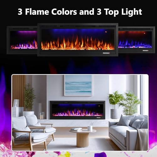 Rodalflame 50 Inch WiFi Electric Fireplace Insert with Thermostat and Smart App Control