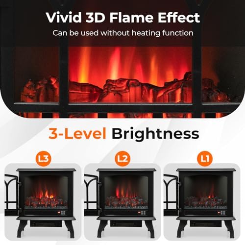 GOFLAME 23 Electric Fireplace Stove with 3-Level Flame and 6H Timer