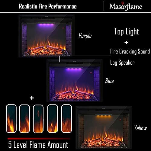 Masarflame 33 Electric Fireplace Insert with Sound Remote Control Timer 7501500W Black