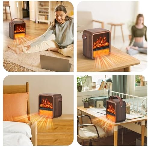 Riseon Small Portable Electric Fireplace Heater with 3D Flame and Thermostat
