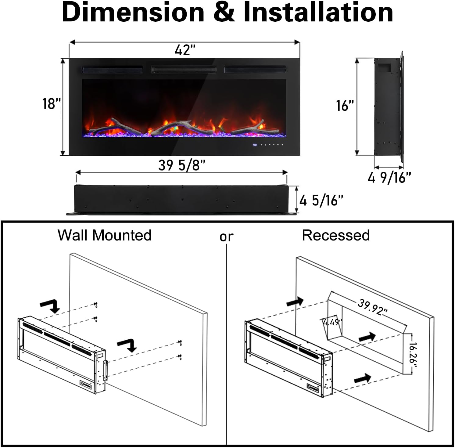 Cheerway 42 Smart WiFi Electric Fireplace with Timer and App Control