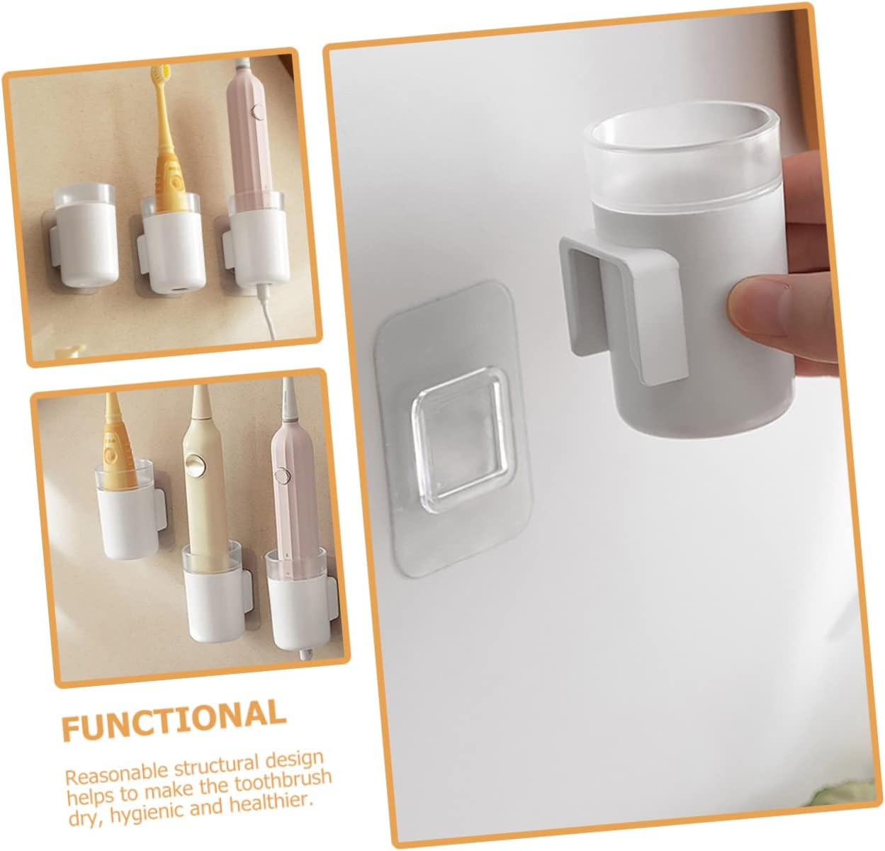 Amosfun 4Pcs Wall-Mounted Electric Toothbrush Holder Organizer
