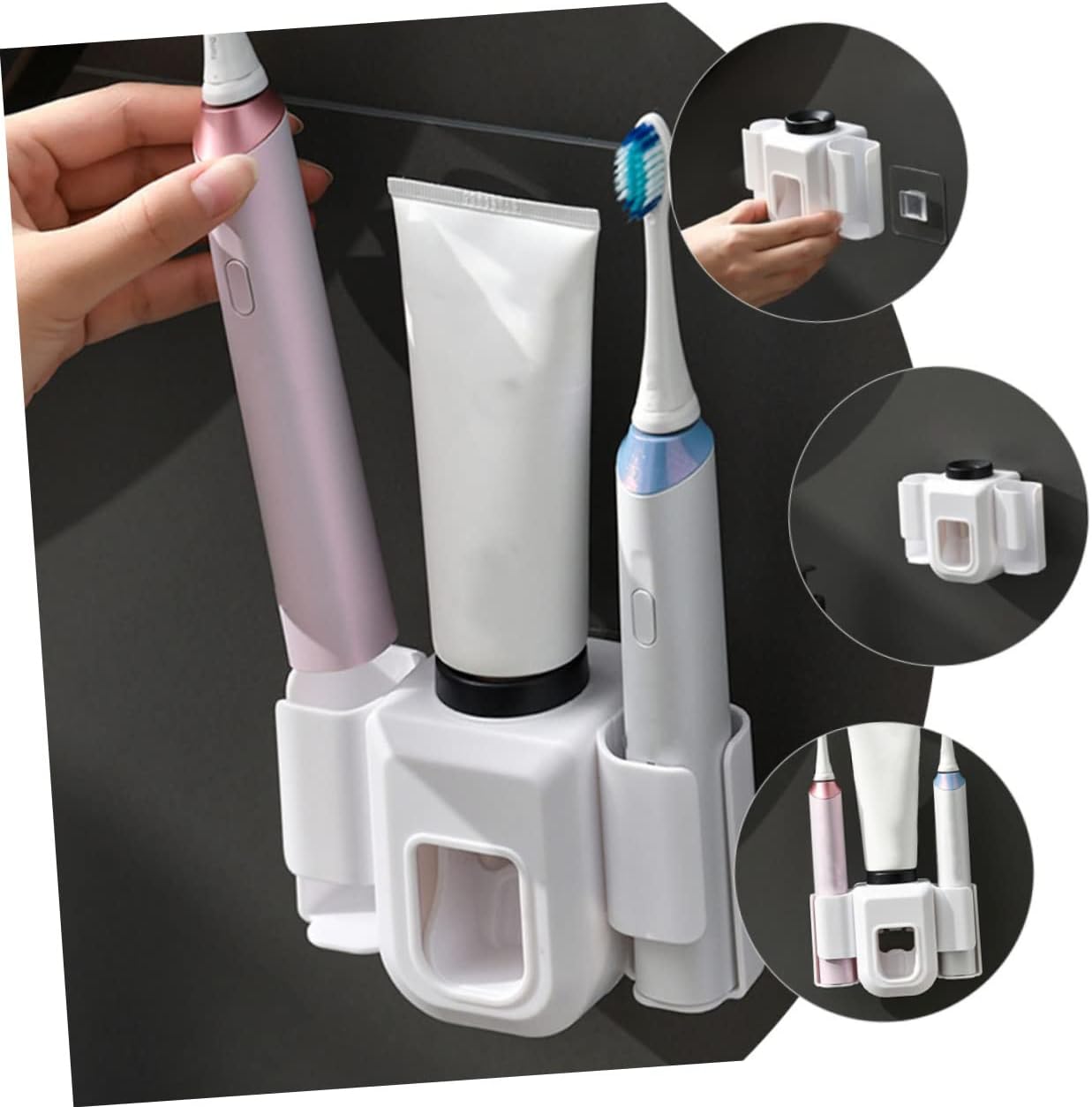 Amosfun 2pcs Wall Mounted Toothbrush Holder and Toothpaste Squeezer