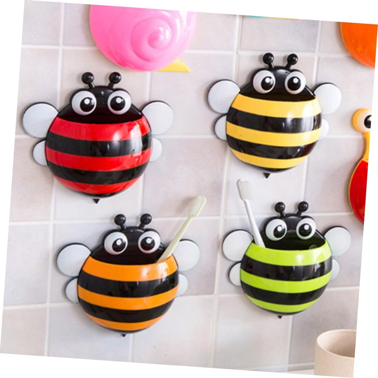 LIFKOME Wall Mount Toothbrush Holder with Suction Cup Bee Design