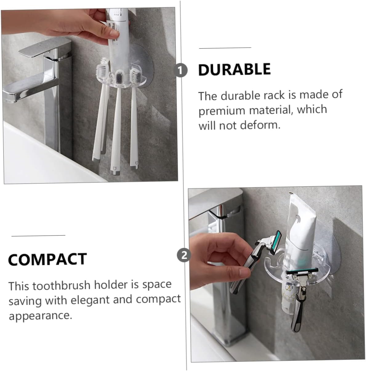 Healifty 5Pcs Wall Mounted Toothbrush Holder Organizer