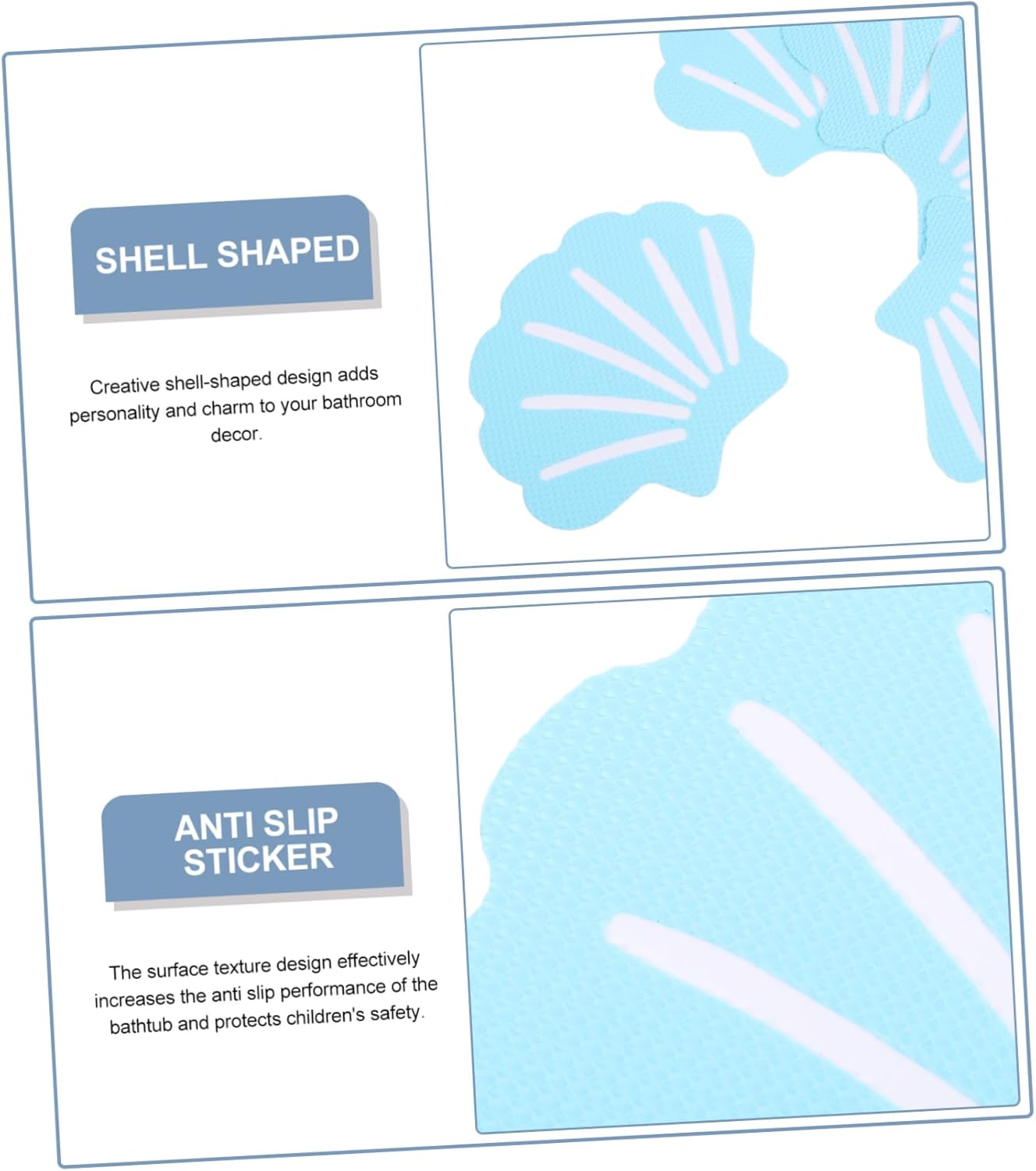 12Pcs Blue Shell Shape Non-Slip Bath Stickers for Kids Safety