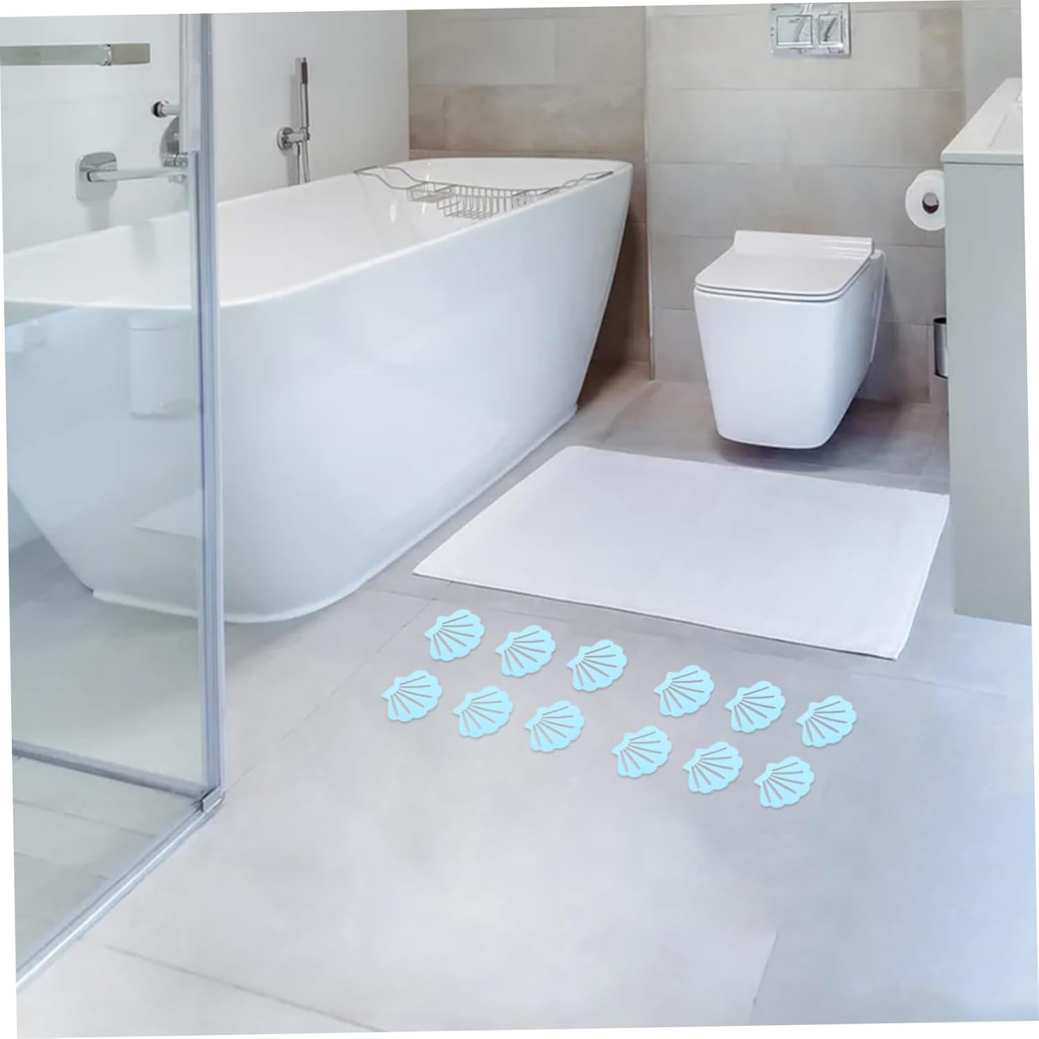 12Pcs Blue Shell Shape Non-Slip Bath Stickers for Kids Safety