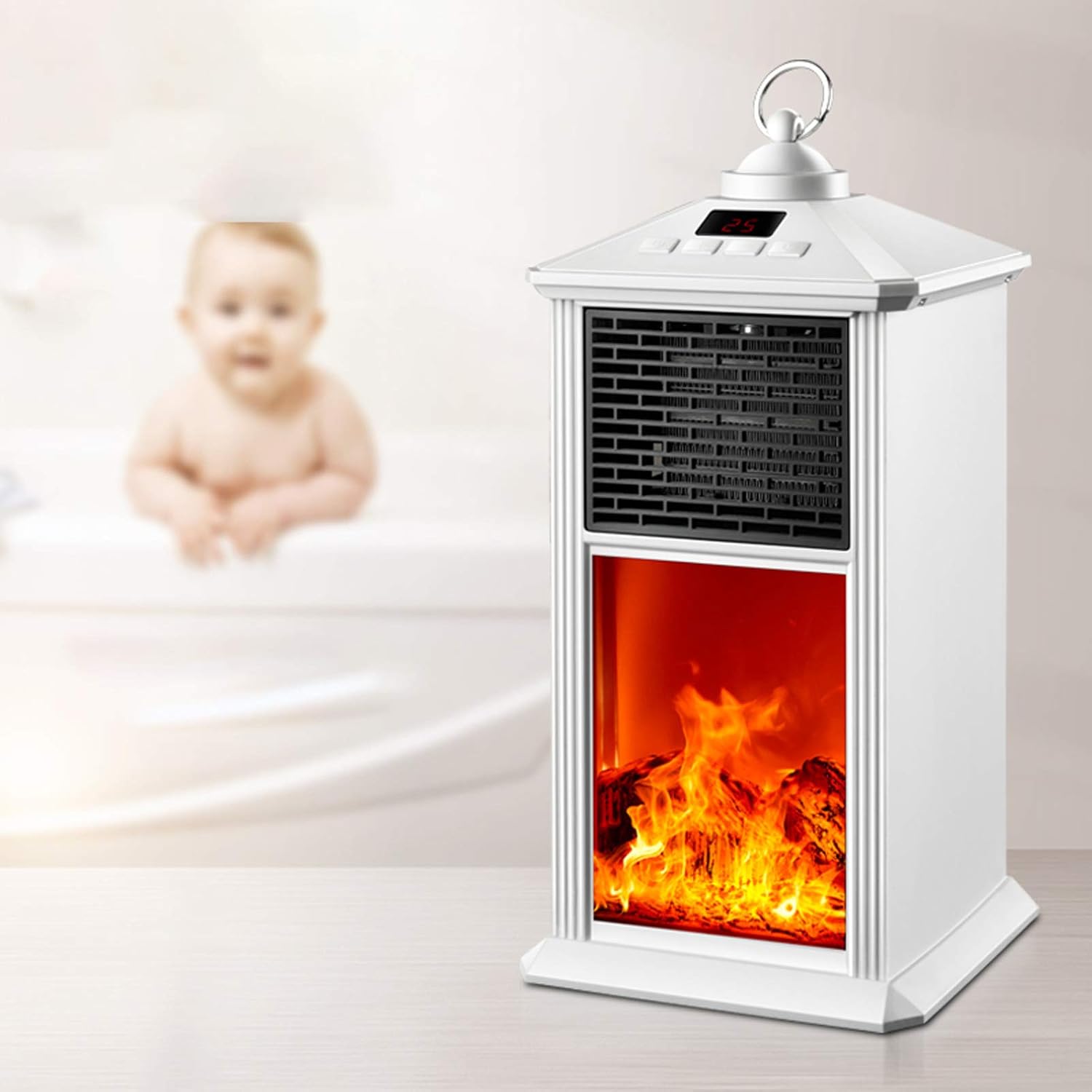 FACAI 3D Flame Electric Heater with Remote Control and Timer White