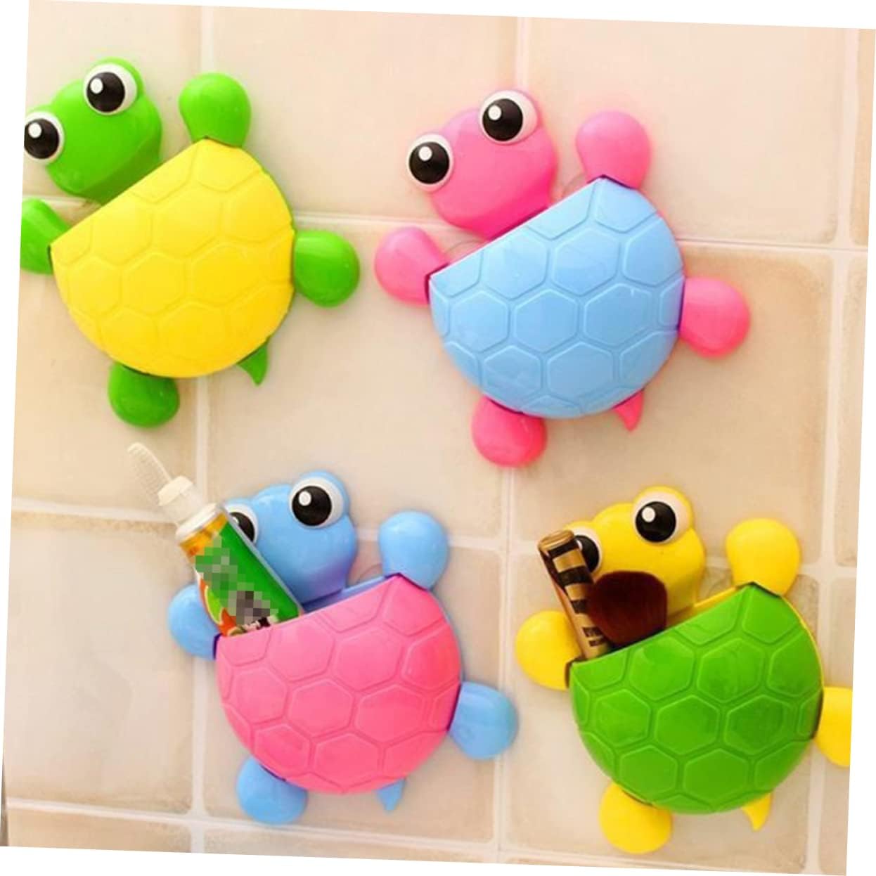 2Pcs Cute Turtle Suction Cup Toothbrush Holder for Bathroom Wall Mounted Organizer