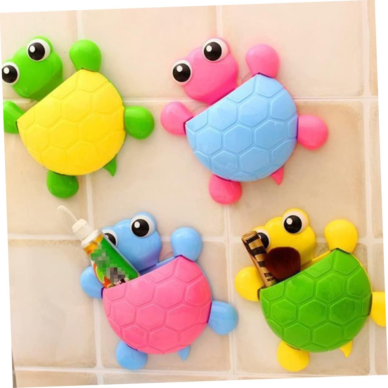 PRETYZOOM Cute Turtle Suction Cup Toothbrush Holder Set of 4