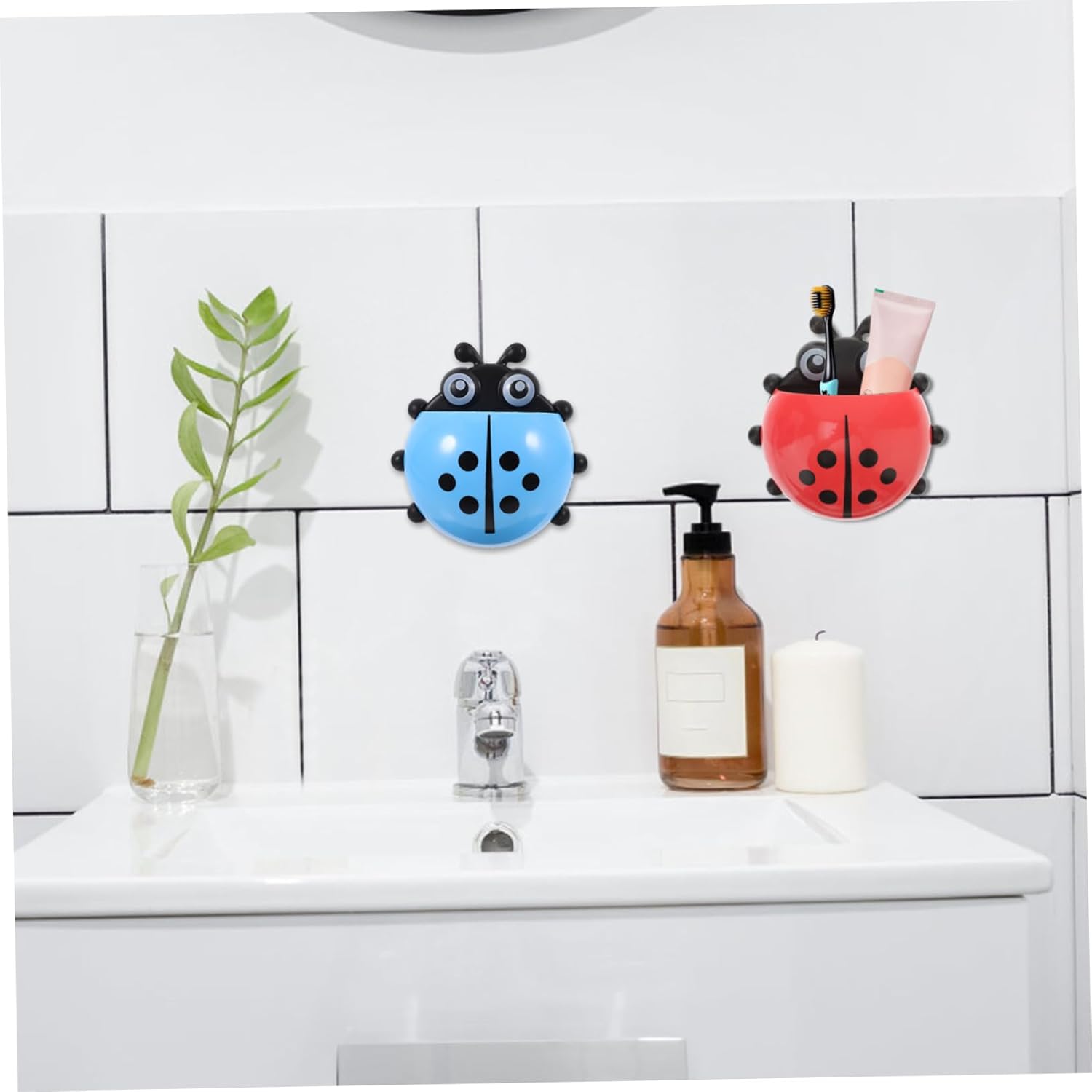 Happyyami 2pcs Wall Mounted Toothbrush Holder