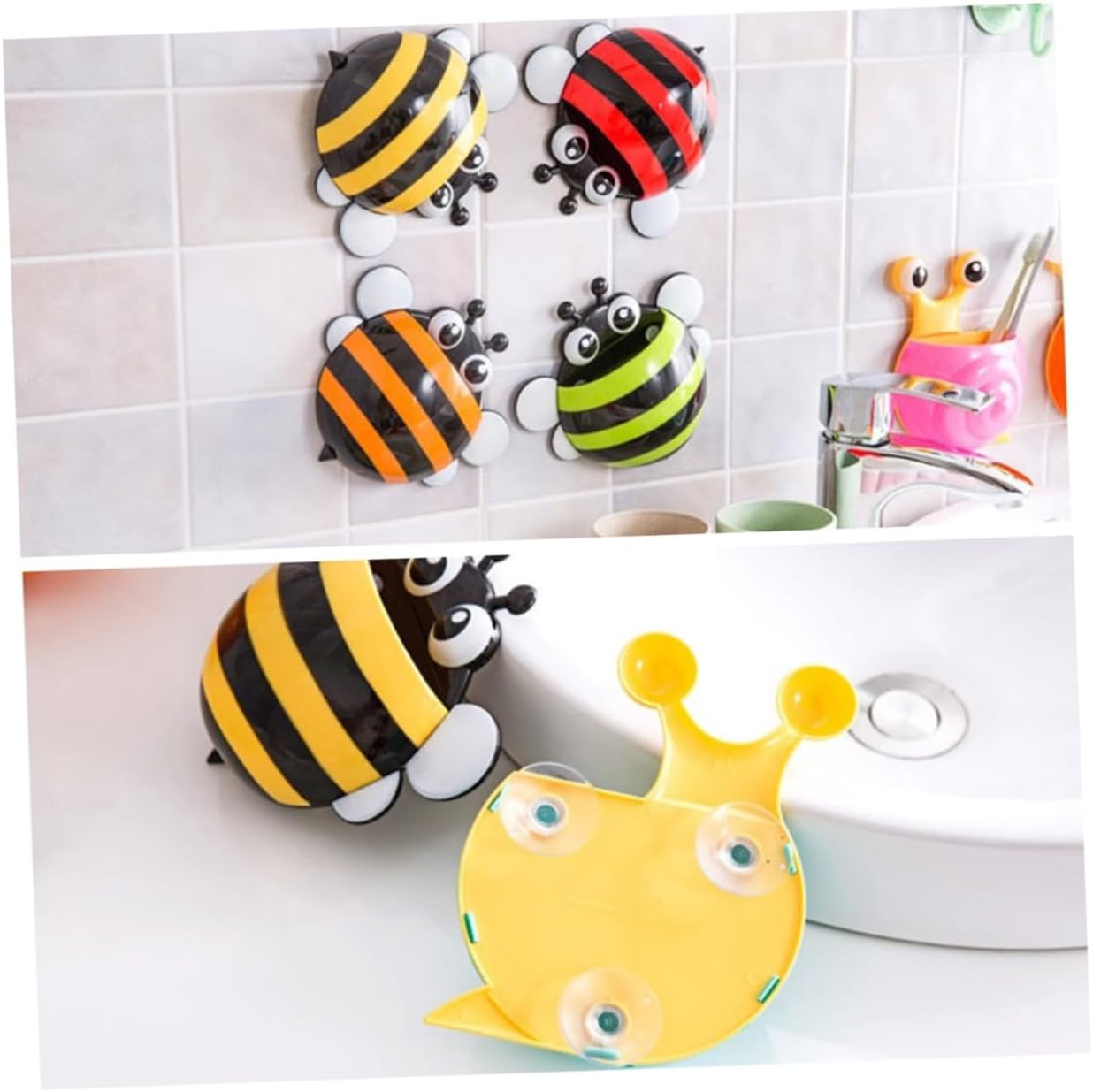 Hemobllo 4pcs Cartoon Honeybee Toothbrush Holder with Suction Cup 1