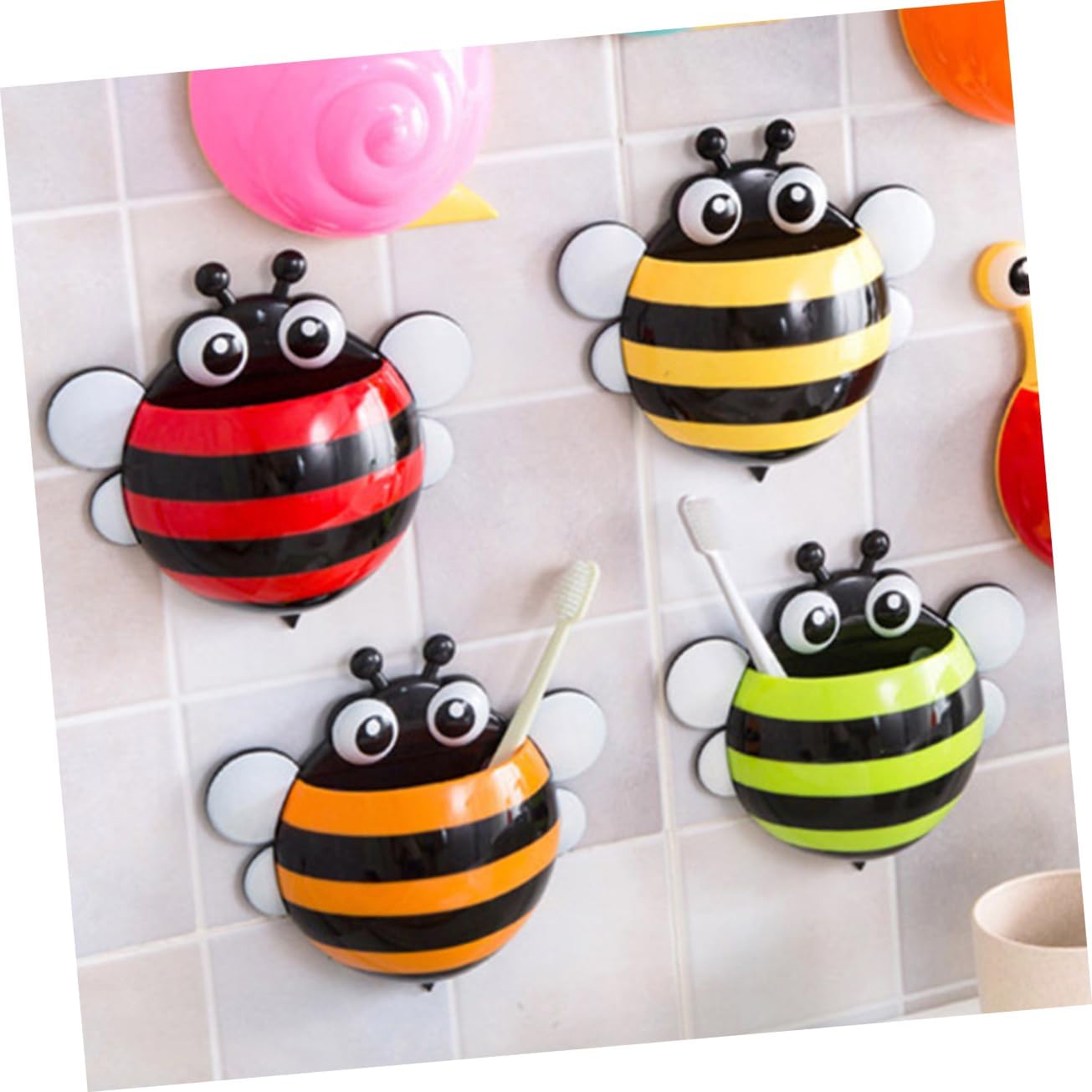 Holibanna 4PCS Bee Suction Cup Toothbrush Holder for Bathroom