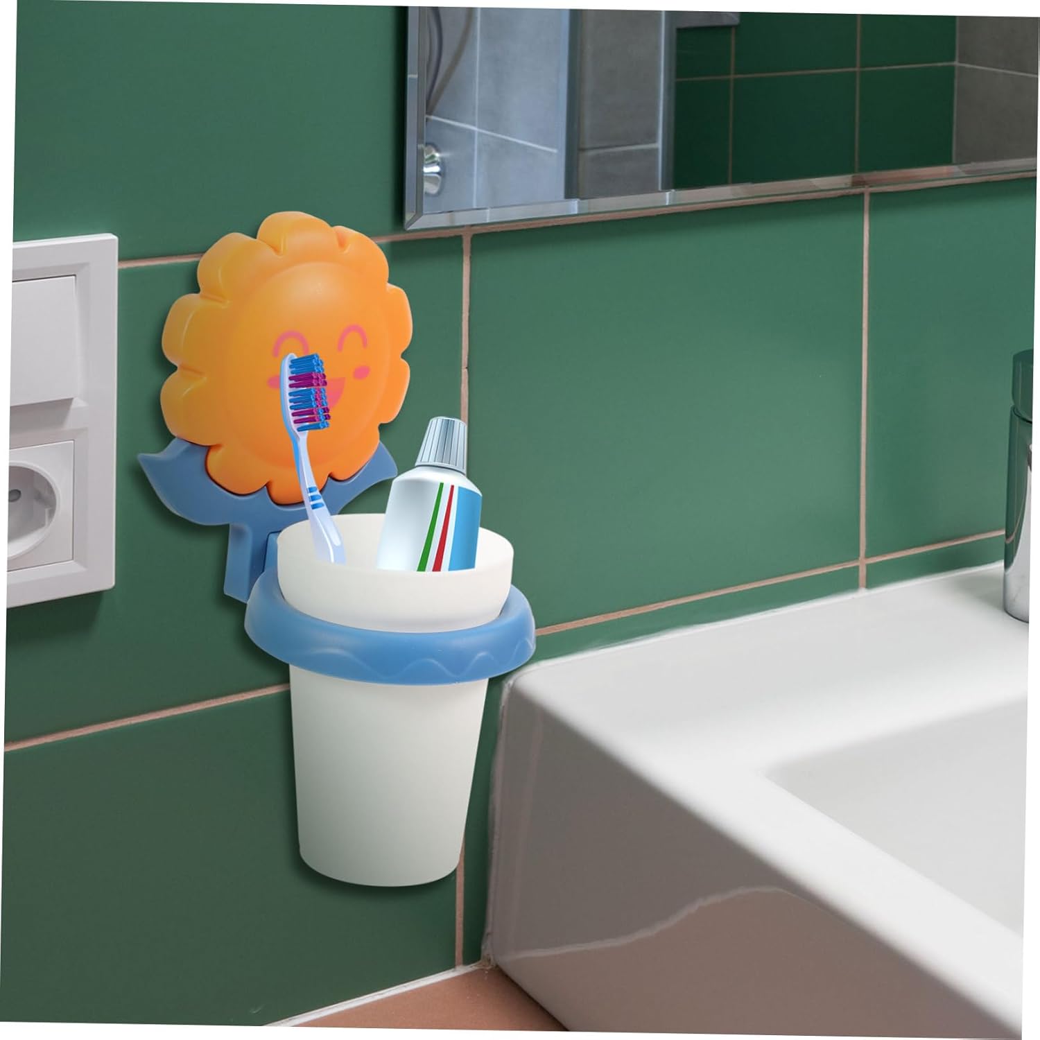 Hemoton Cartoon Toothbrush Cup Holder with Storage