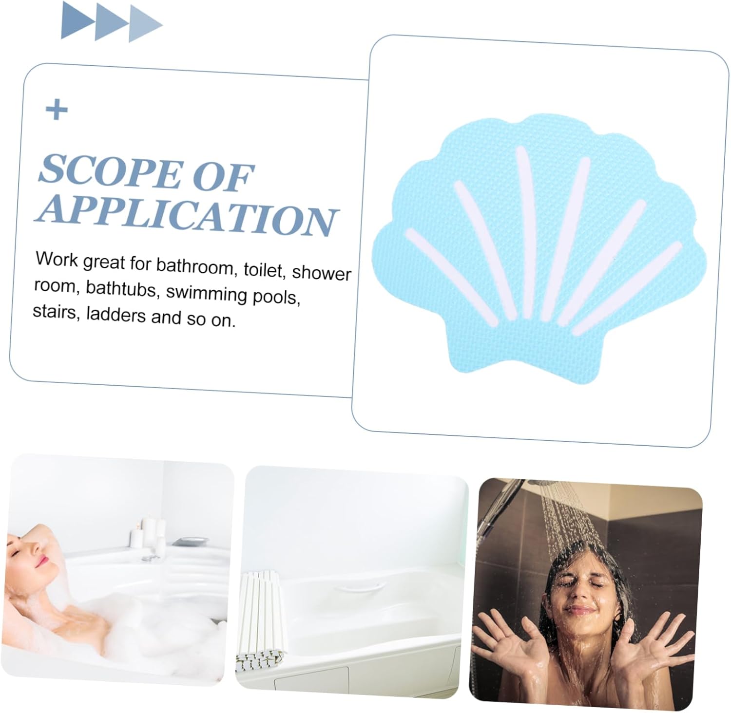 12Pcs Blue Shell Shape Non-Slip Bath Stickers for Kids Safety