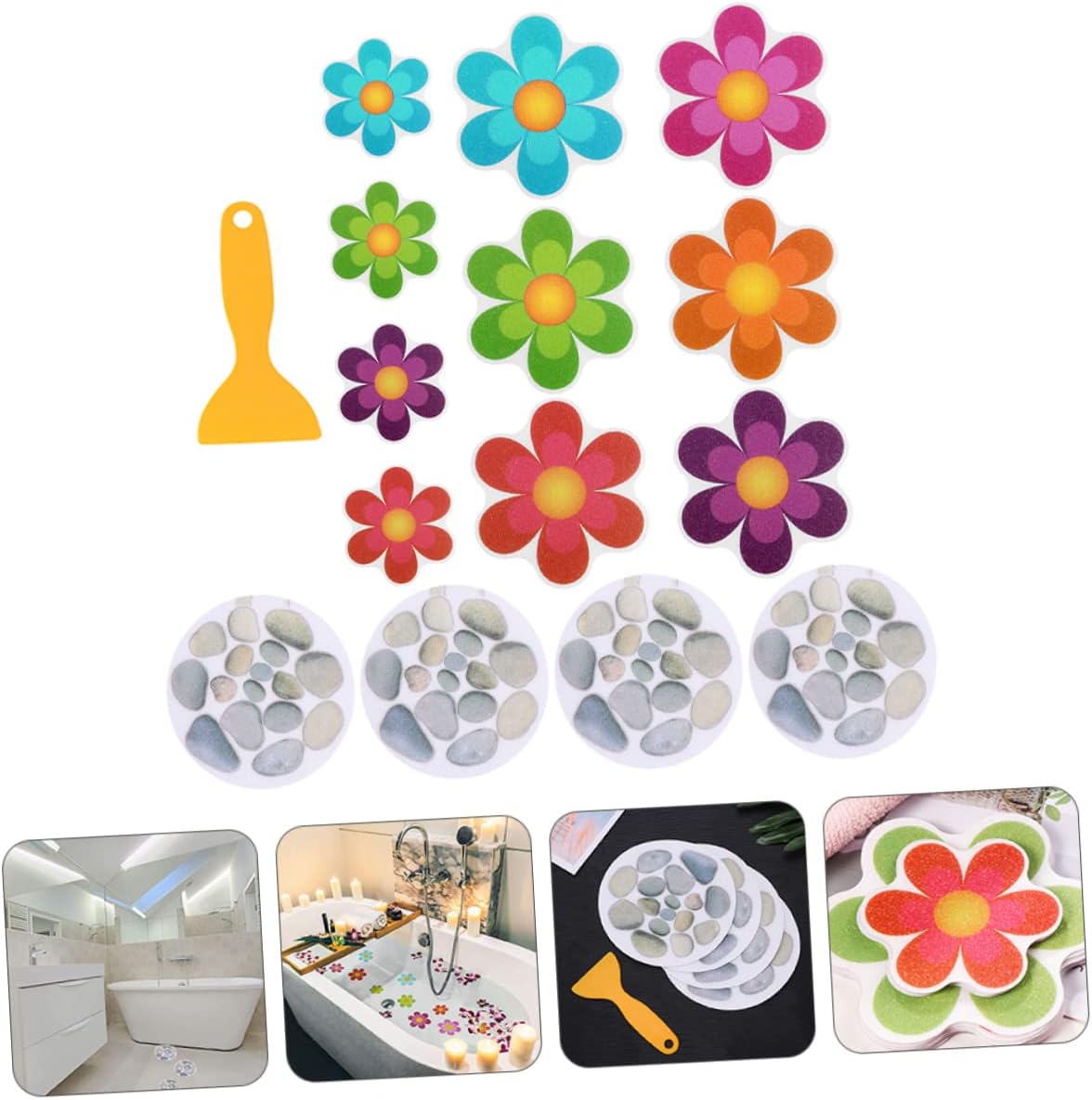 Healifty 14Pcs Anti-Slip Bathroom Stickers with Flower Design