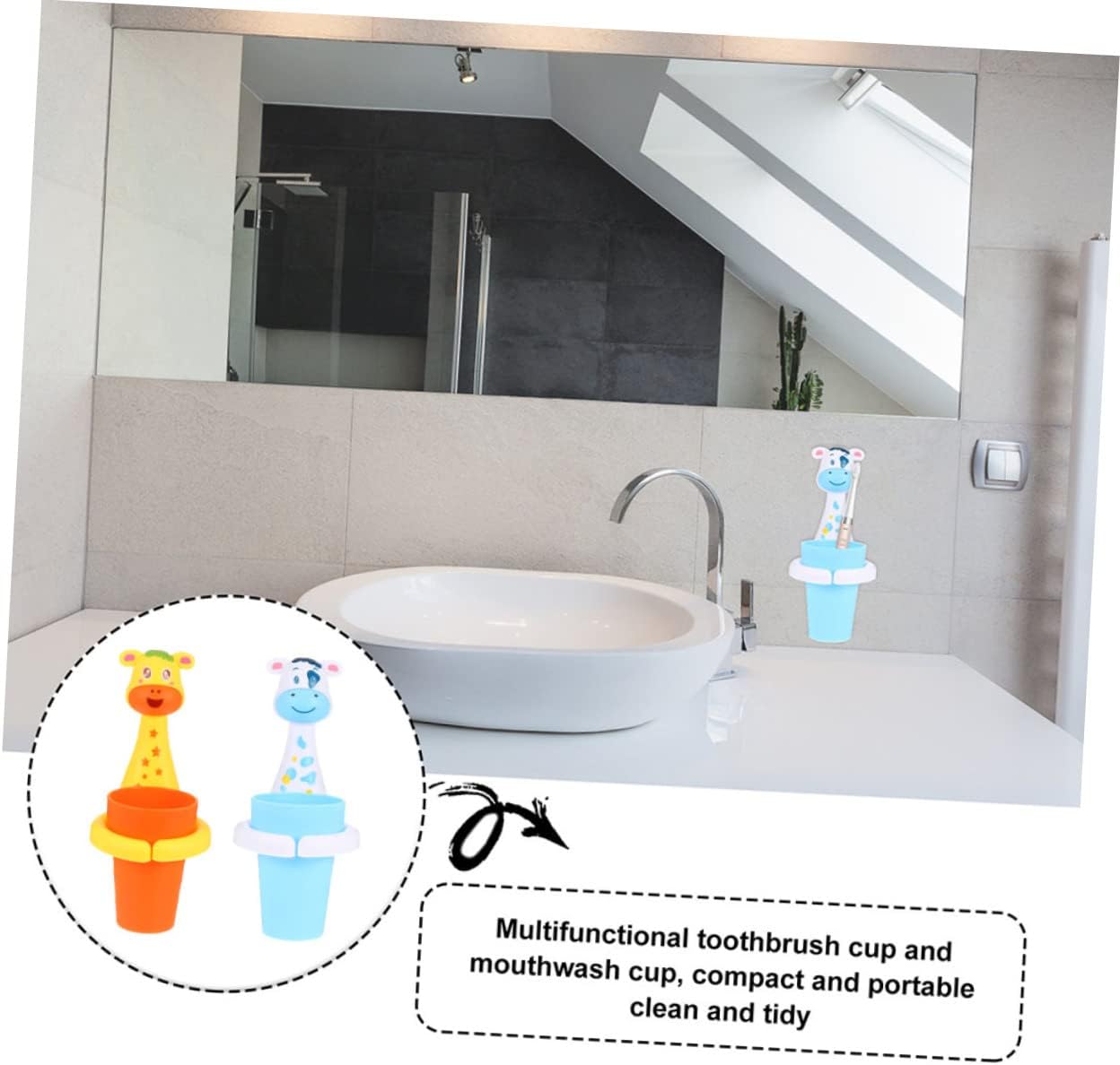 2Sets Cartoon Animal Toothbrush Cup Holder Storage for Bathroom