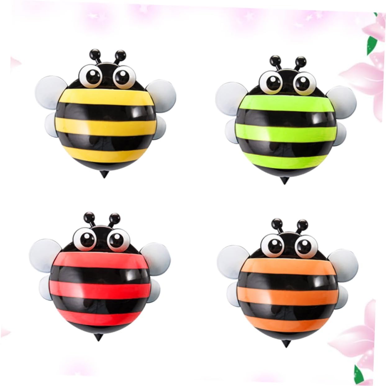 4pcs Cartoon Bee Wall Mount Toothbrush Holder with Suction Cup