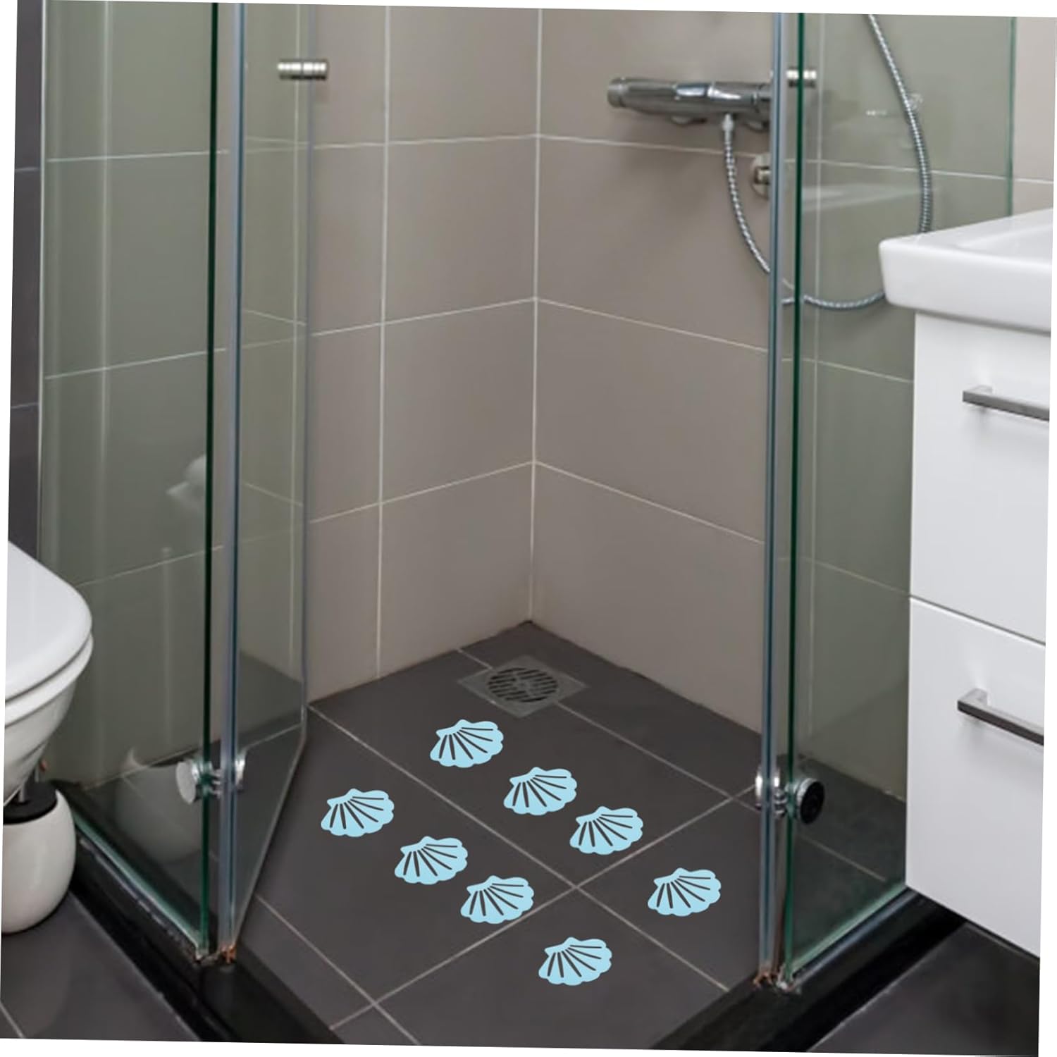 12Pcs Blue Shell Shape Non-Slip Bath Stickers for Kids Safety