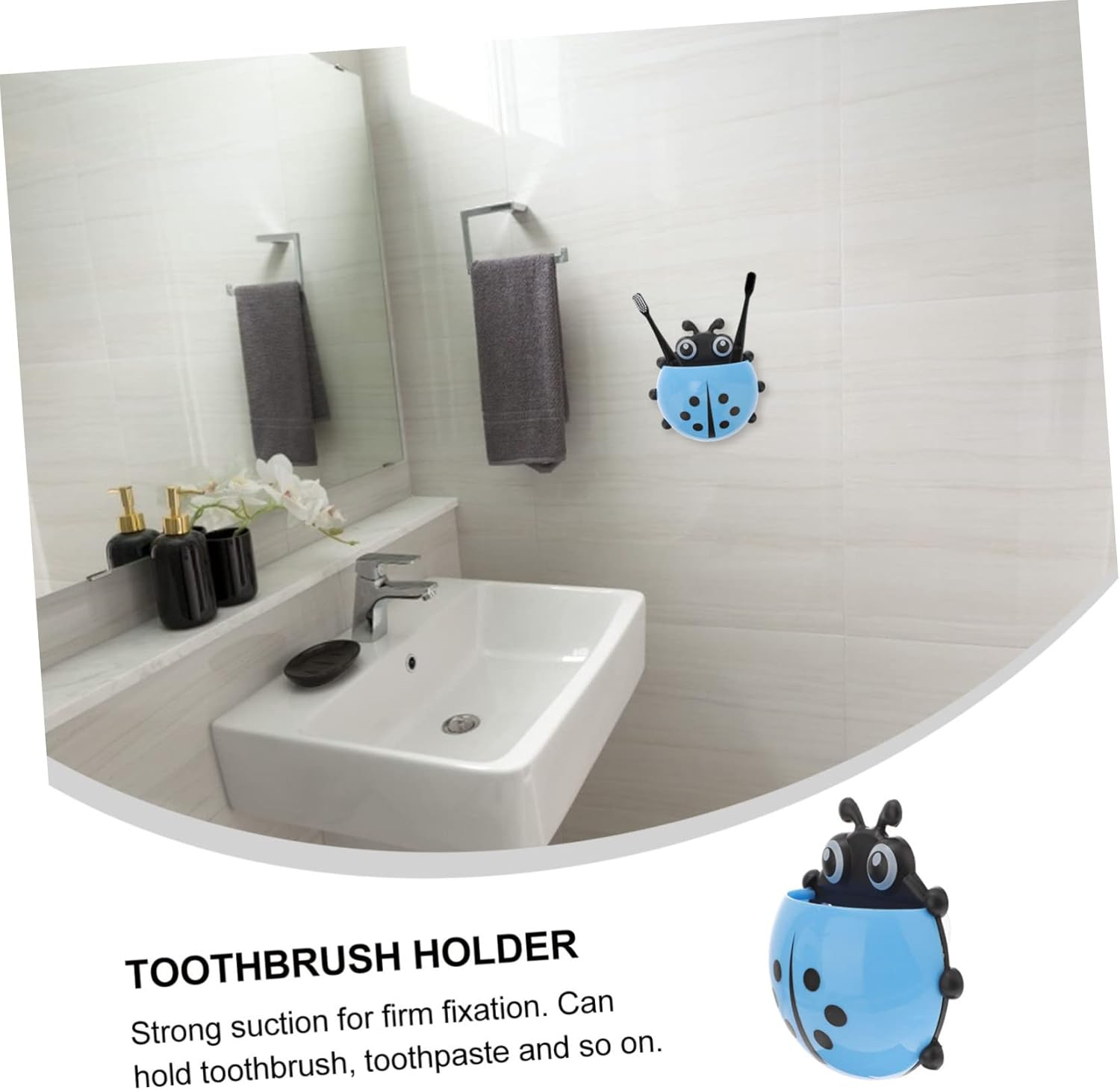 Veemoon Ladybug Toothbrush Cup Holder Wall Mount Suction