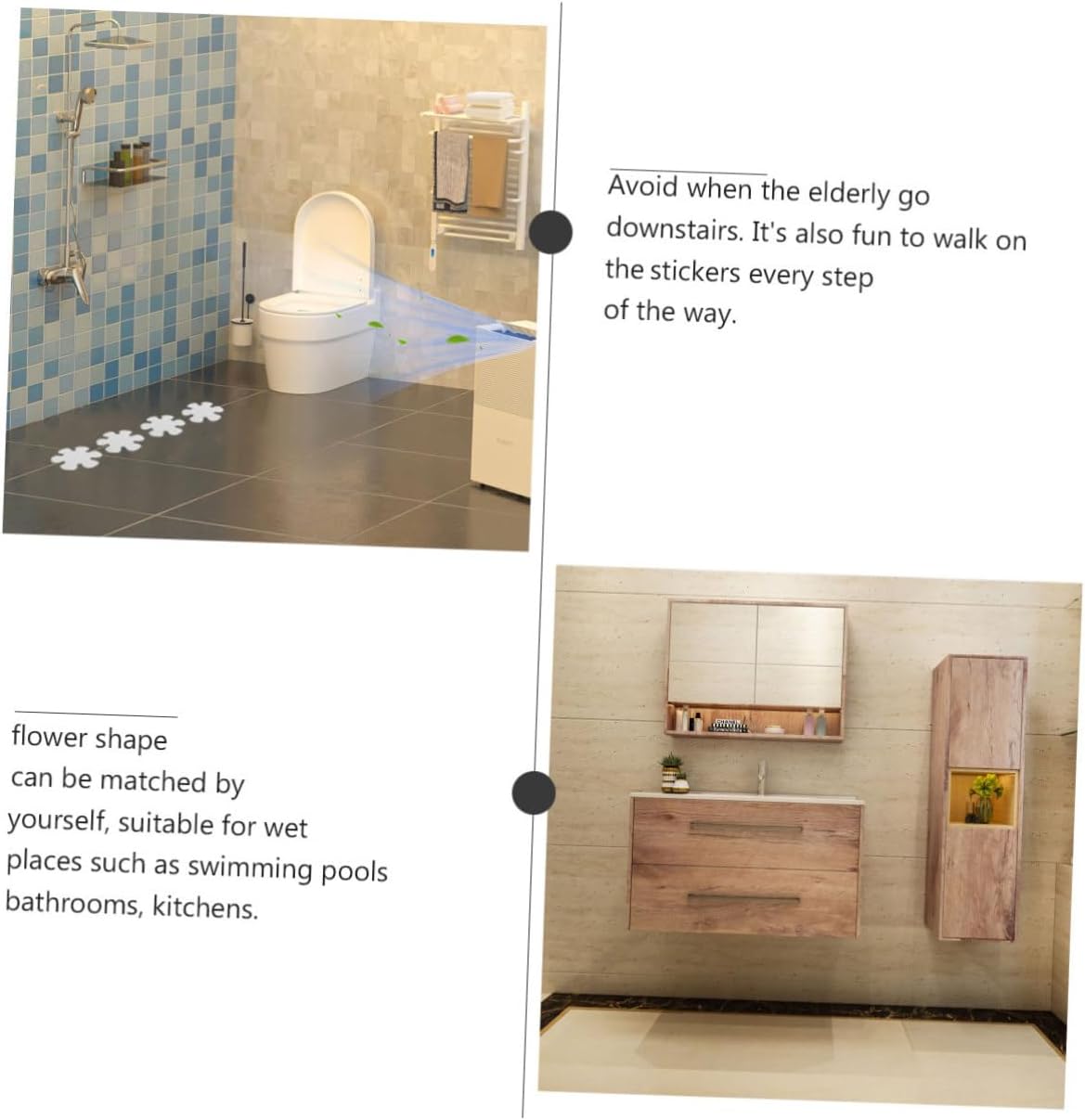 Unomor 2 Sets Non-Slip Bathtub Stickers with Flower Shell Design