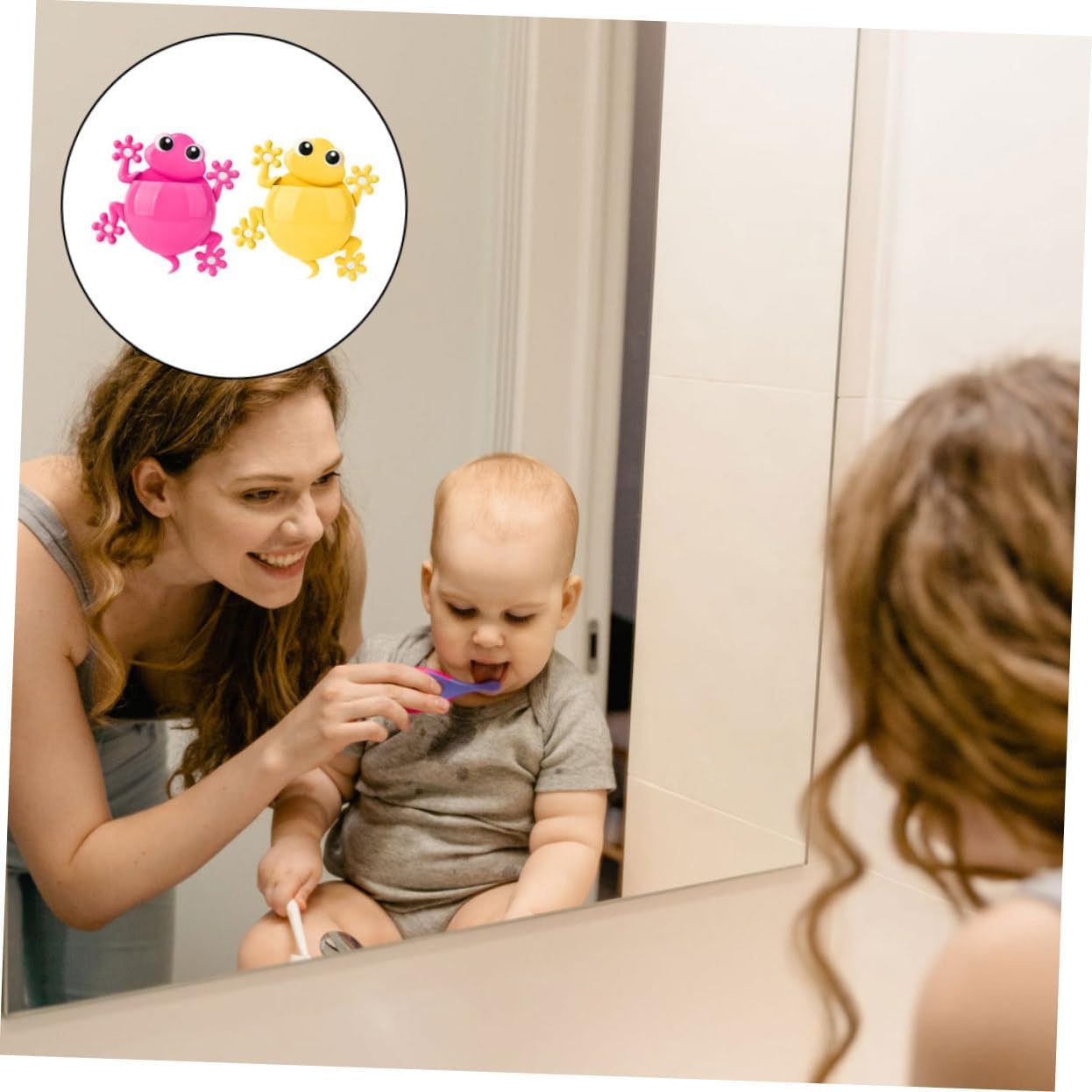 LABRIMP Cartoon Animals Toothbrush Holders Set of 2 Suction Cup Design