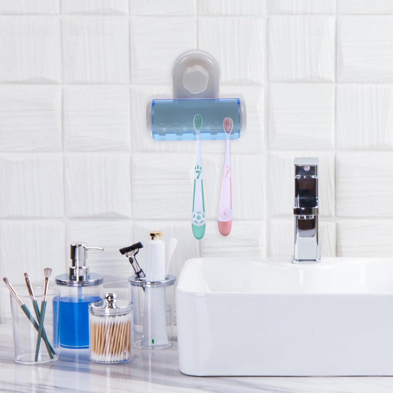 LIFKOME 6 Hole Wall Suction Toothbrush Holder for Bathroom