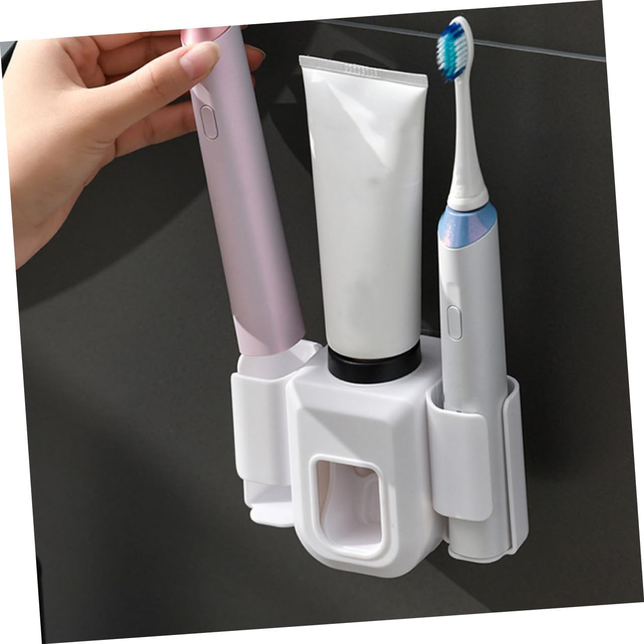 SOLUSTRE Wall Mount Toothpaste Dispenser with Toothbrush Holder