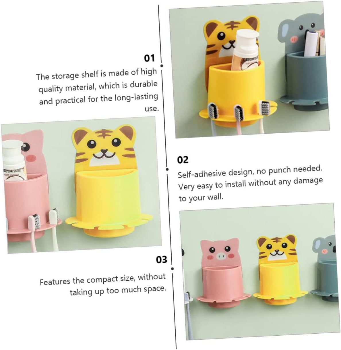 VOSAREA Cute Pig Toothbrush Holder Wall Mounted Storage Rack
