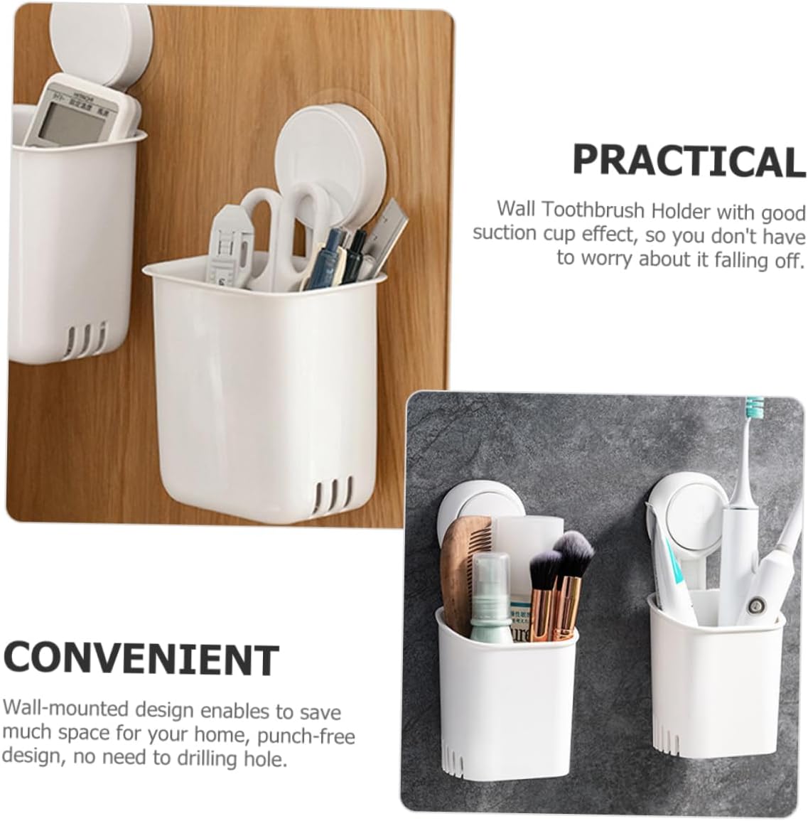DECHOUS Wall Mounted Suction Cup Toothbrush Holder for Bathroom Organization